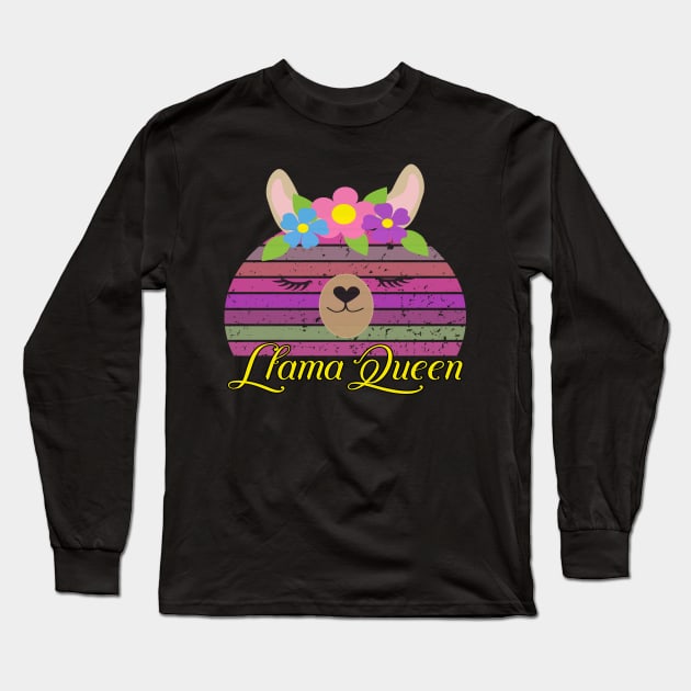 Vintage Retro Llama Queen Long Sleeve T-Shirt by Animal Specials